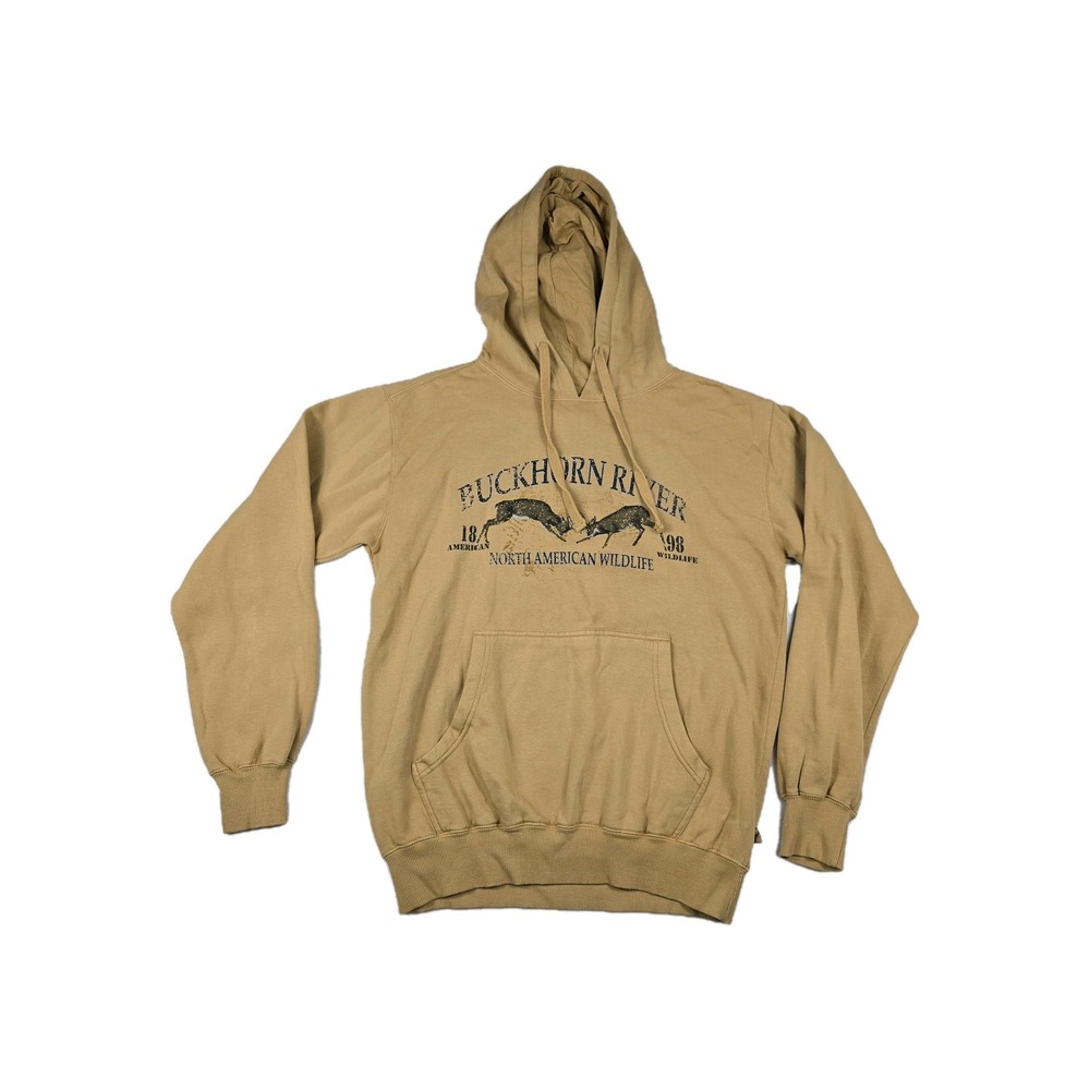 Buckhorn River Mens Wildlife Graphic Hoodie Tan Deer Print Sweatshirt Size M
